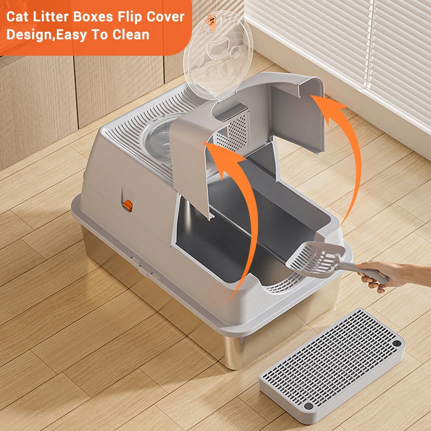 HiMISS Stainless Steel Litter Box With Lid And Scoop
