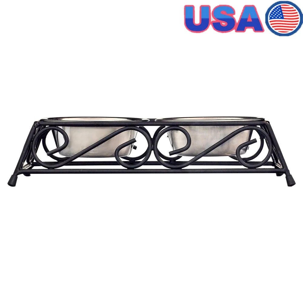 XMSJ Stainless Steel Elevated Pet Bowl Set With Double Diner