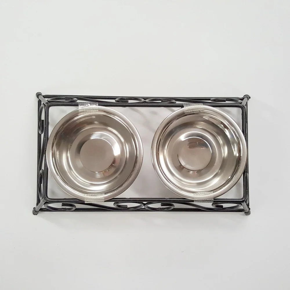 XMSJ Stainless Steel Elevated Pet Bowl Set With Double Diner