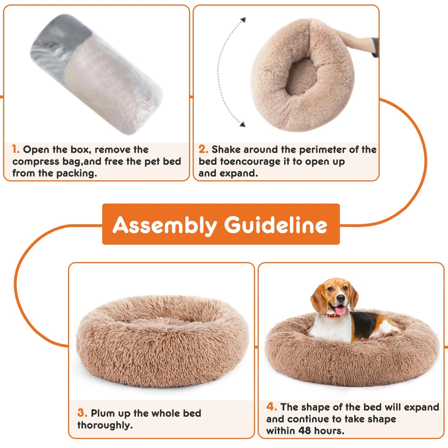 JHK Calming Dog Bed Washable Plush Faux Fur Anti Slip