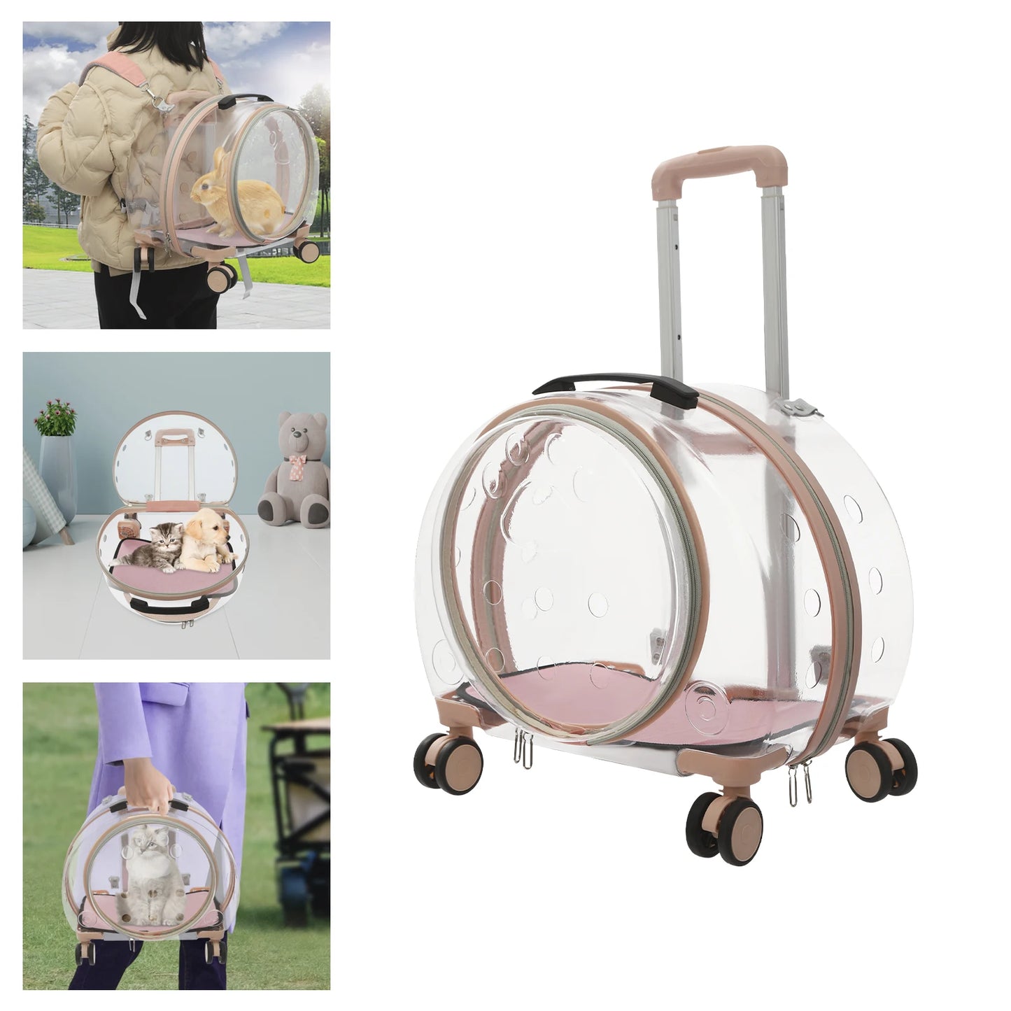 Breed Breathable Waterproof Cat Carrier With Rolling Wheels