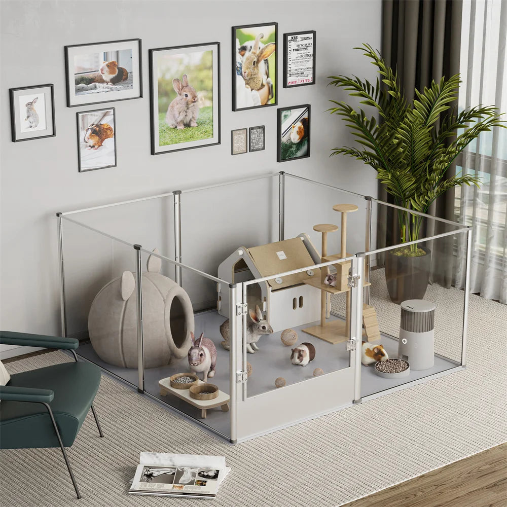 BORWARTH Acrylic Dog Playpen Enclosure With Waterproof Pad For Pets