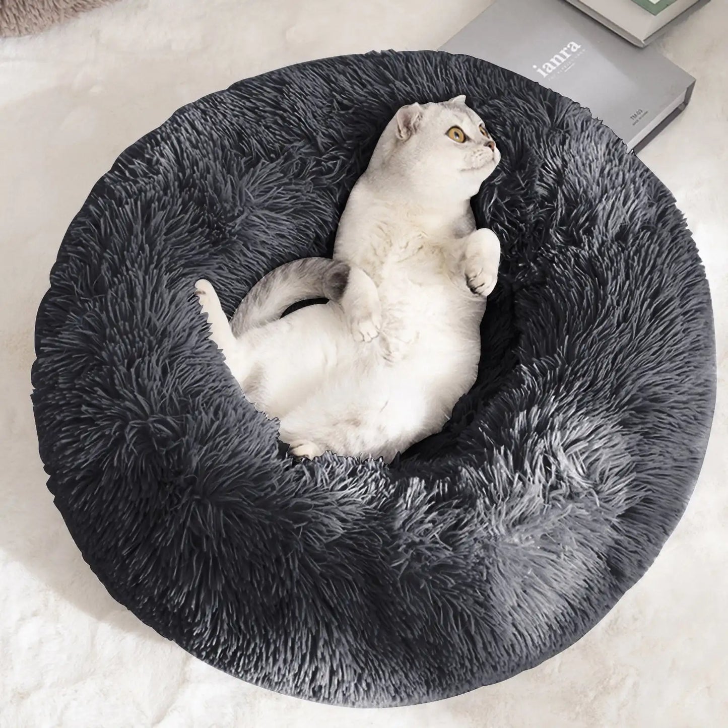 XMSJ Calming Donut Dog Bed Self Warming Plush Round Bed
