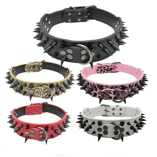 PU Leather Spiked Dog Collar Adjustable Anti Bite Pet Accessory