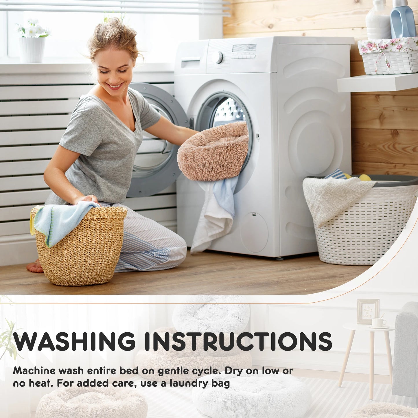 JHK Calming Dog Bed Washable Plush Faux Fur Anti Slip