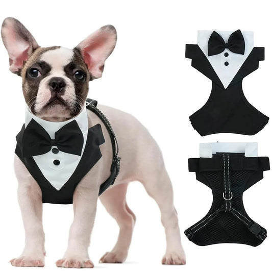 Dog Tuxedo Adjustable Harness No Pull With Bow Tie