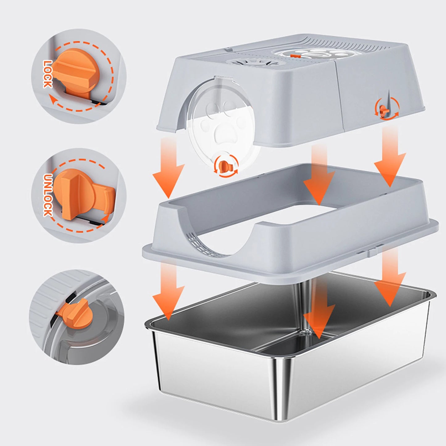 HiMISS Stainless Steel Litter Box With Lid And Scoop