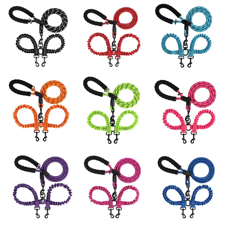 YTYINCN Pet Dog Double Leash Two Head Elastic Rope