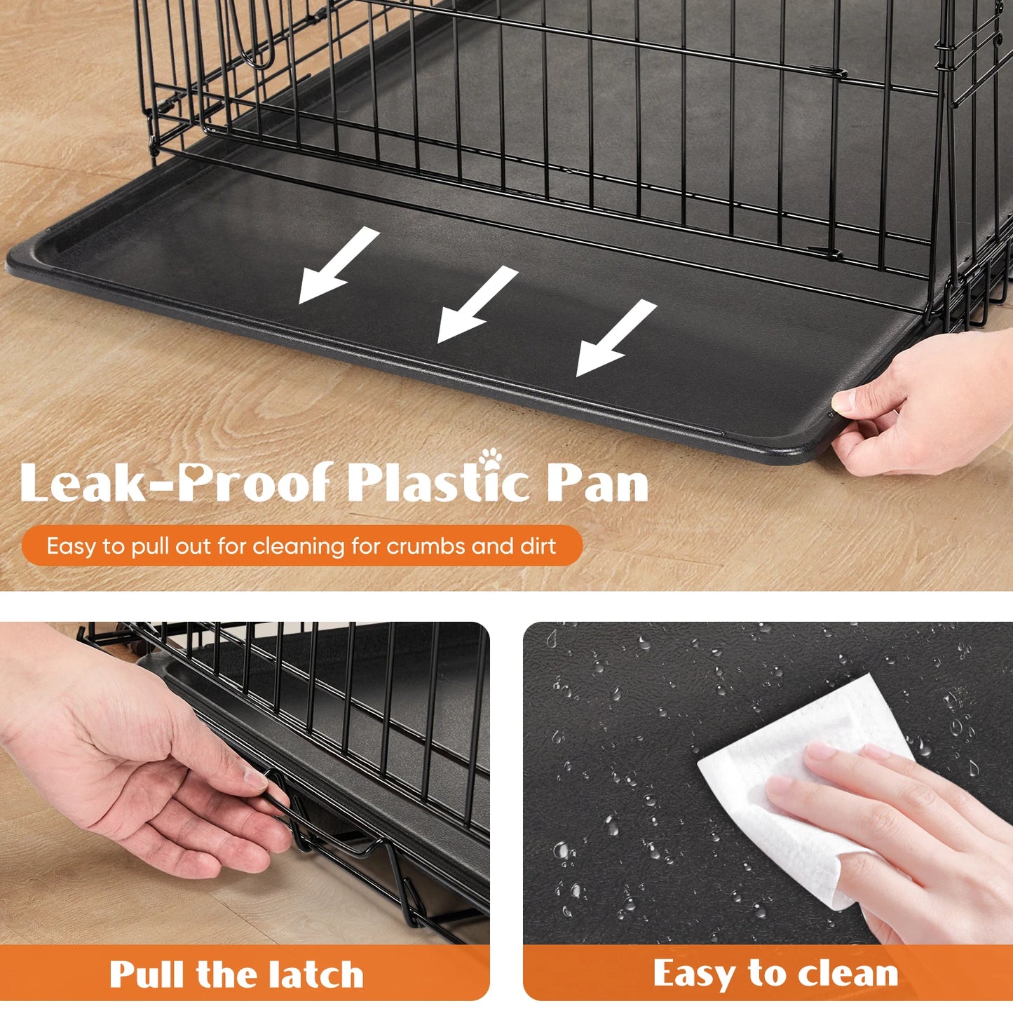 JHK Double-Door Folding Metal Wire Dog Cage Leak-Proof Pan