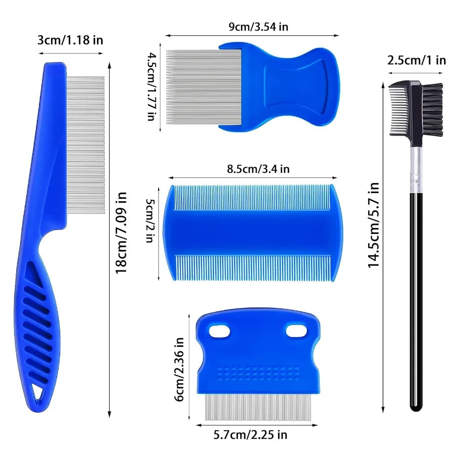 Hign-concerned 5 Pack Stainless Steel Flea and Lice Comb Set