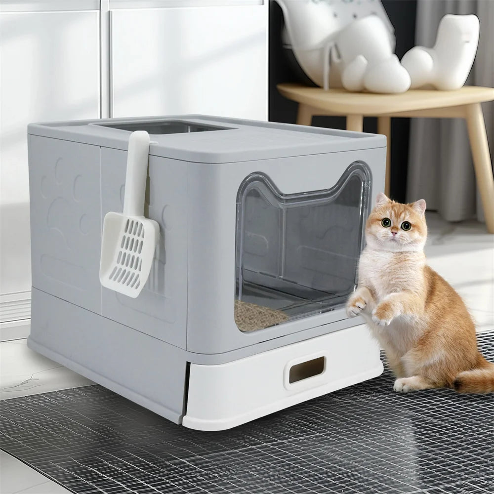 Feature Enclosed Stainless Steel Cat Litter Box With Lid Scoop
