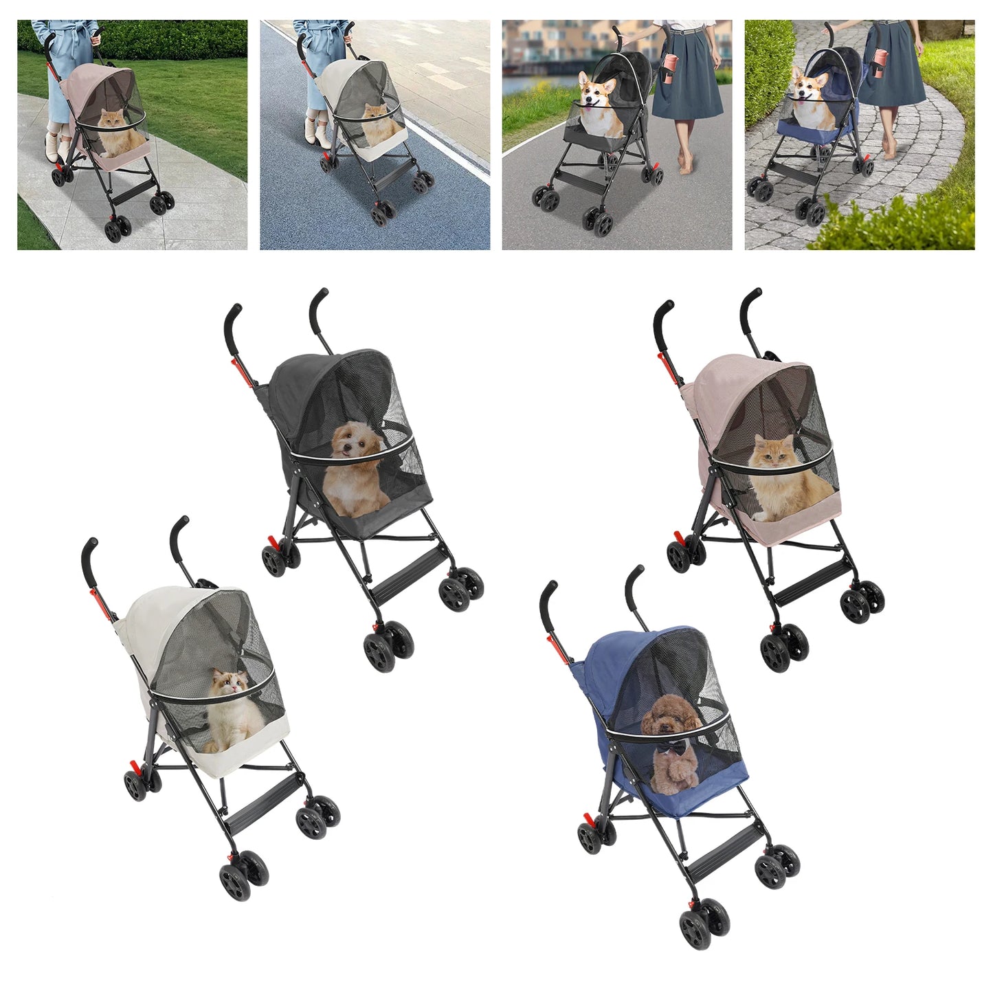 Oxford Cloth Pet Travel Stroller Foldable For Small Medium Pets