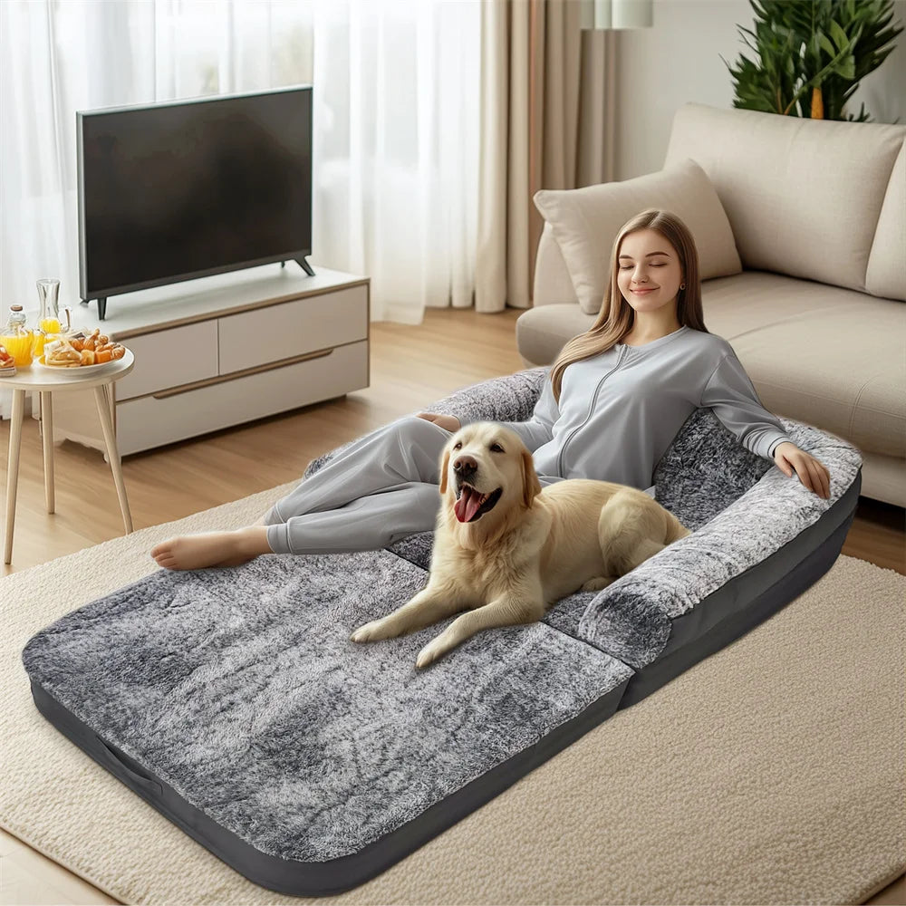 BORWARTCN Foldable Dog Bed For Adults 2 In 1 Calming