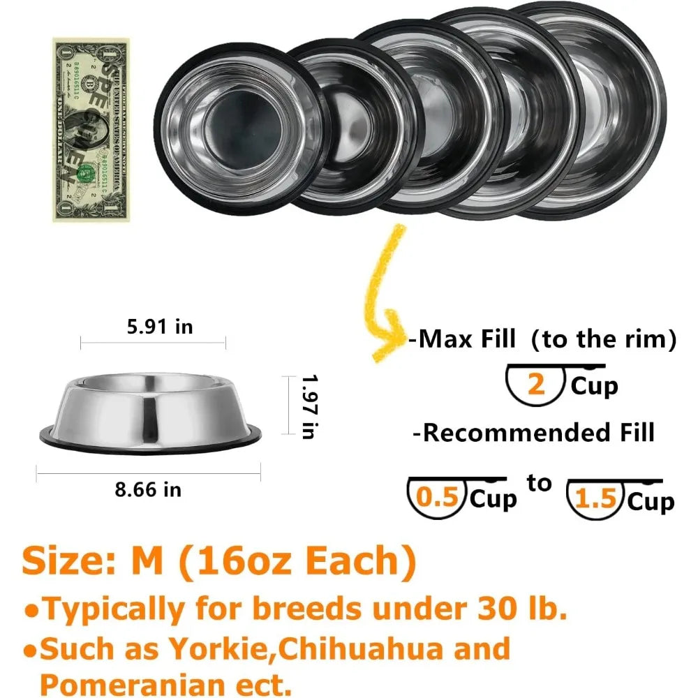 Hign-concerned 2 Pack Stainless Steel Dog Bowls With Rubber Bottom