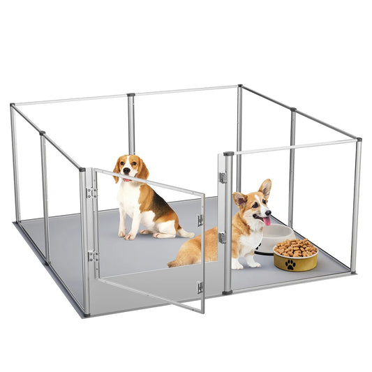 BORWARTH Acrylic Dog Playpen Enclosure With Waterproof Pad For Pets