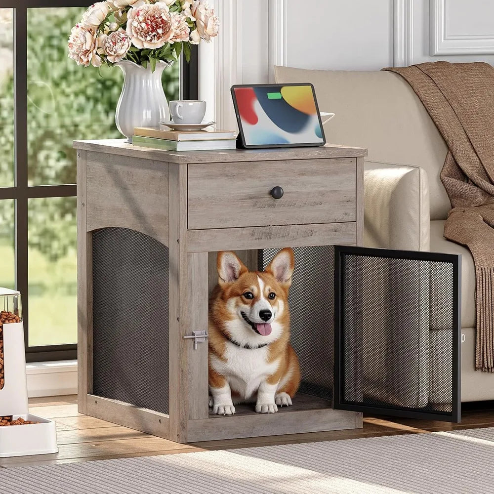 DAFIFY Dog Crate Furniture With Drawer And Charging Station