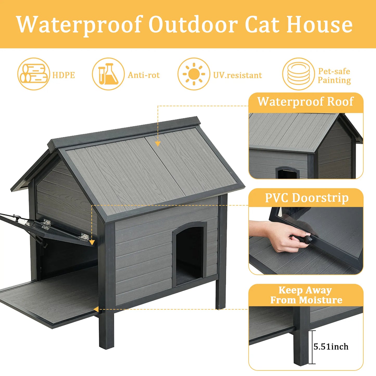 HDPE Indoor Outdoor Cat House Weatherproof Shelter For Cats