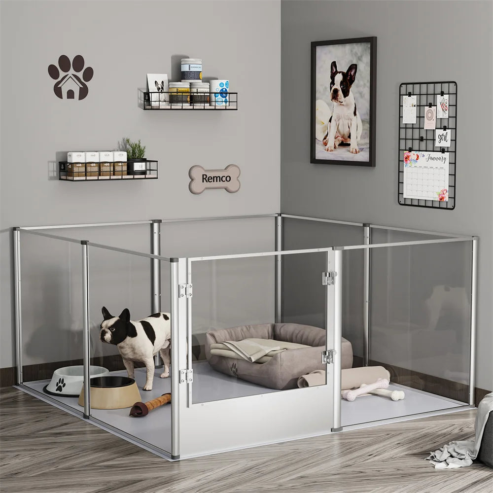 BORWARTH Acrylic Dog Playpen Enclosure With Waterproof Pad For Pets