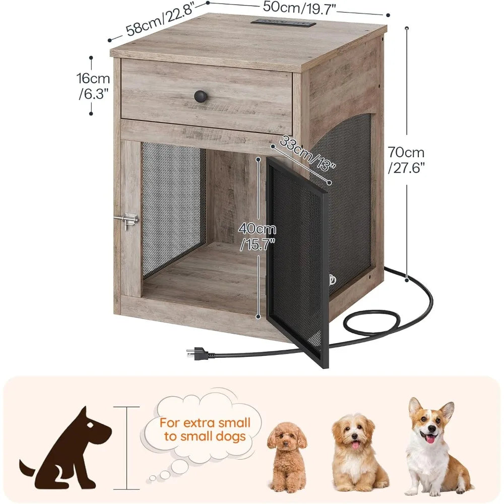 DAFIFY Dog Crate Furniture With Drawer And Charging Station