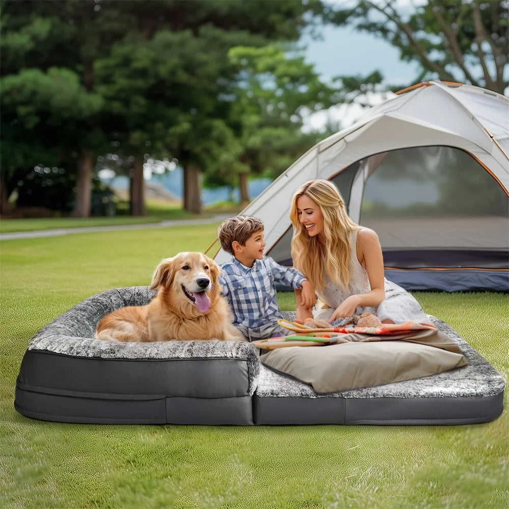 BORWARTCN Foldable Dog Bed For Adults 2 In 1 Calming