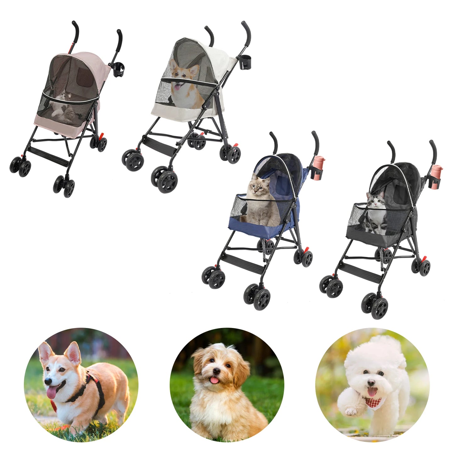 Oxford Cloth Pet Travel Stroller Foldable For Small Medium Pets