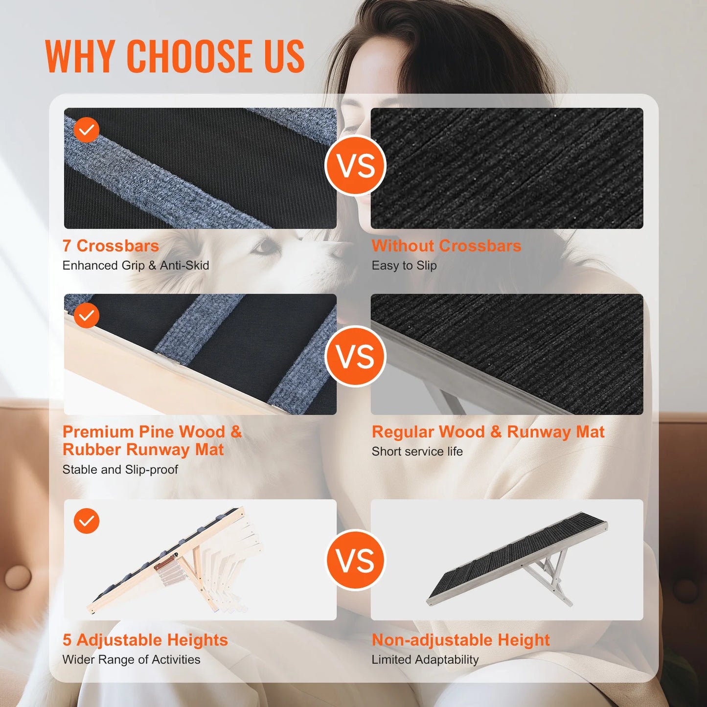 SucceBuy Foldable Dog Ramp Anti Slip Adjustable Wooden Ramp Sofa Car