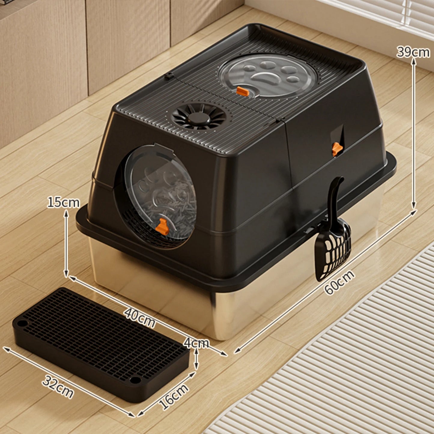 HiMISS Stainless Steel Litter Box With Lid And Scoop