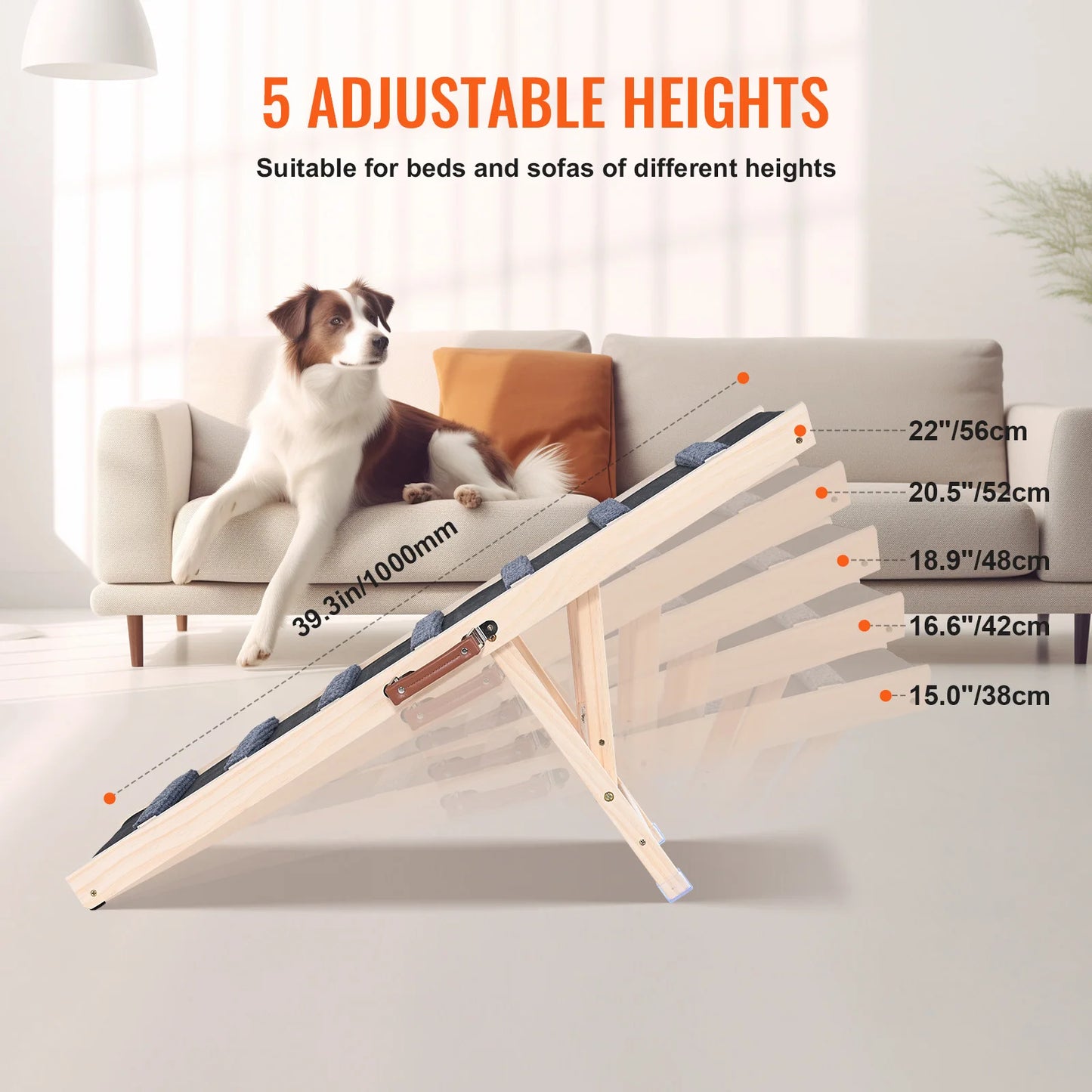 SucceBuy Foldable Dog Ramp Anti Slip Adjustable Wooden Ramp Sofa Car