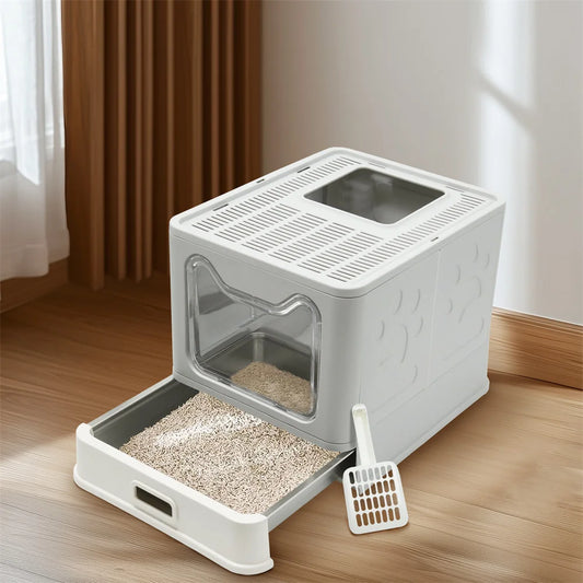 Feature Enclosed Stainless Steel Cat Litter Box With Lid Scoop