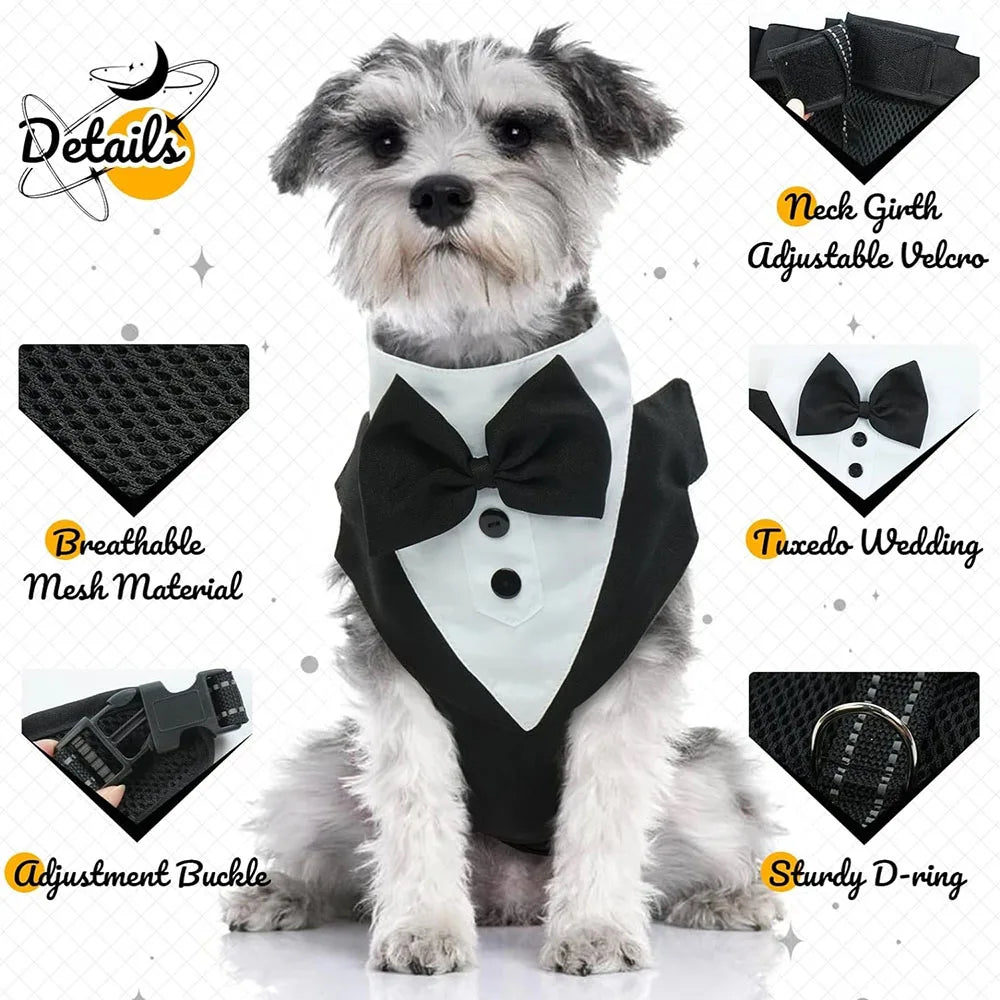 Dog Tuxedo Adjustable Harness No Pull With Bow Tie