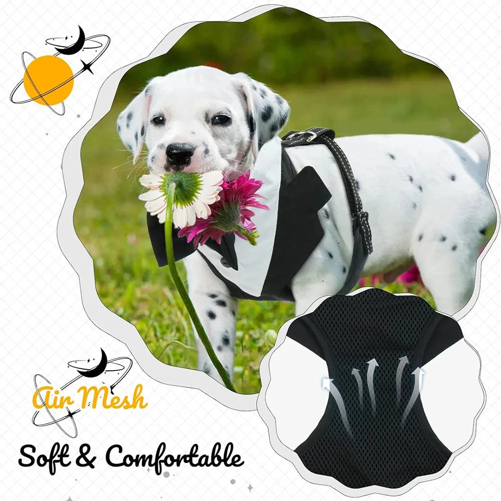 Dog Tuxedo Adjustable Harness No Pull With Bow Tie