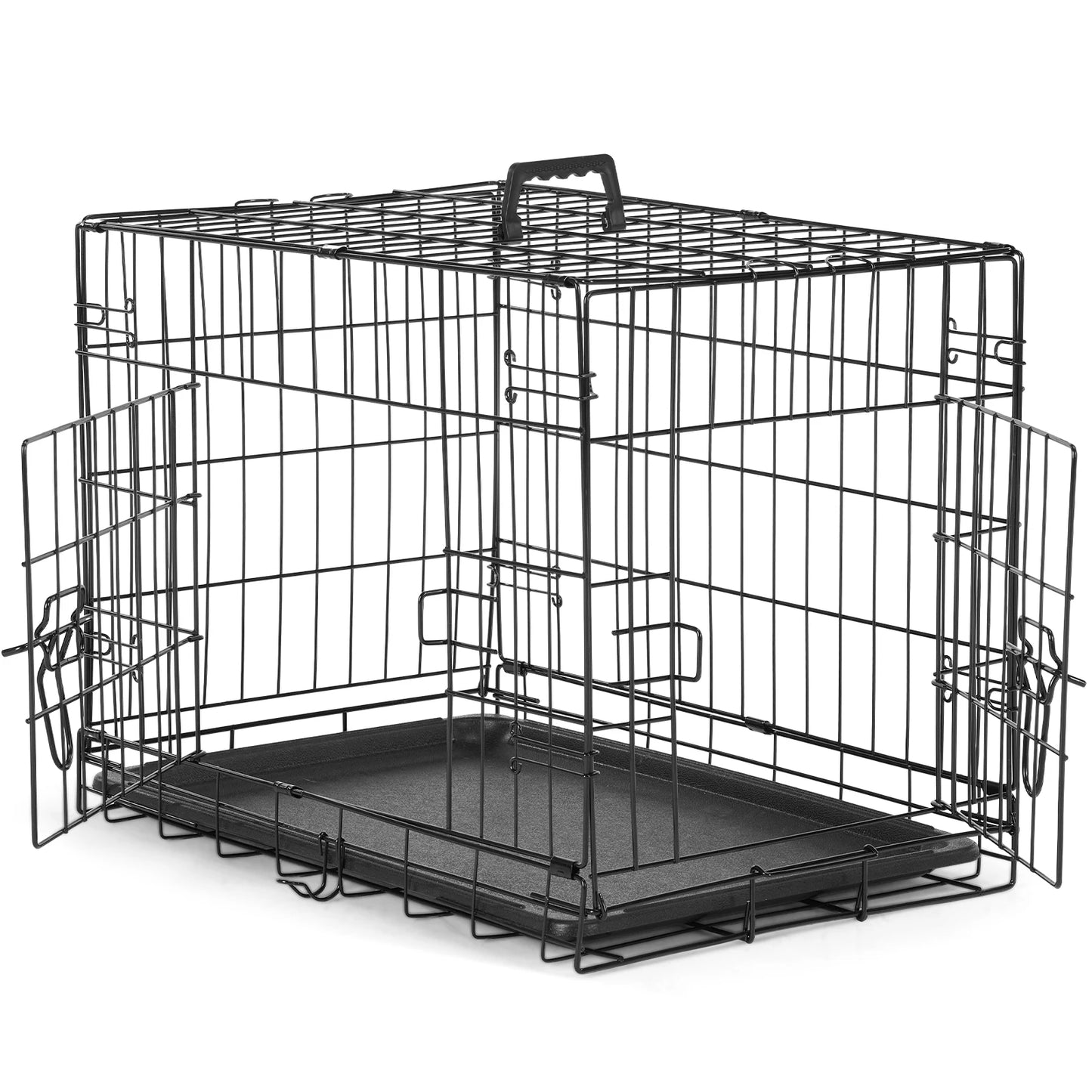 JHK Double-Door Folding Metal Wire Dog Cage Leak-Proof Pan