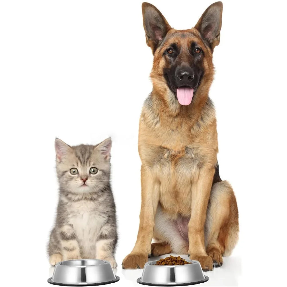 Hign-concerned 2 Pack Stainless Steel Dog Bowls With Rubber Bottom