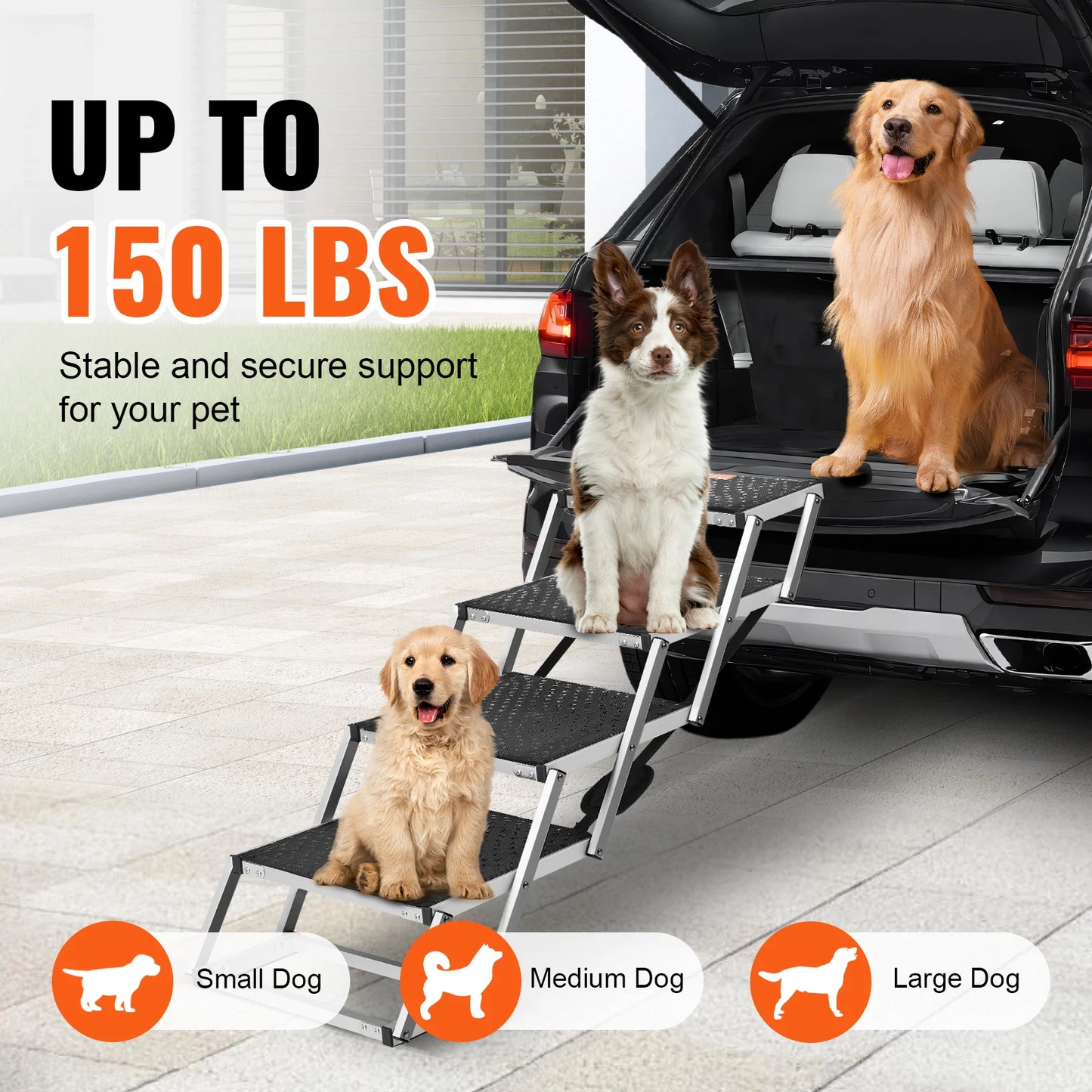 SucceBuy Dog Car Stair Folding Portable Pet Steps Aluminum
