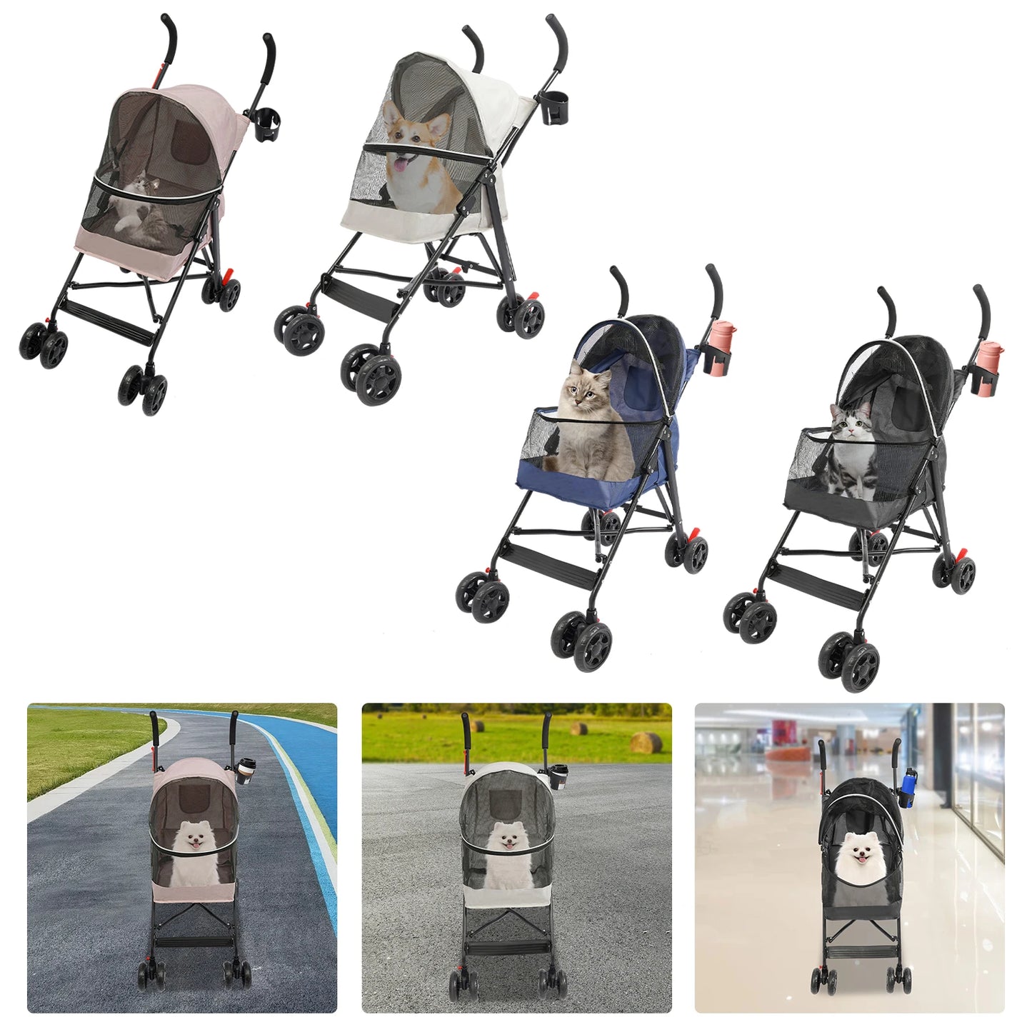 Oxford Cloth Pet Travel Stroller Foldable For Small Medium Pets