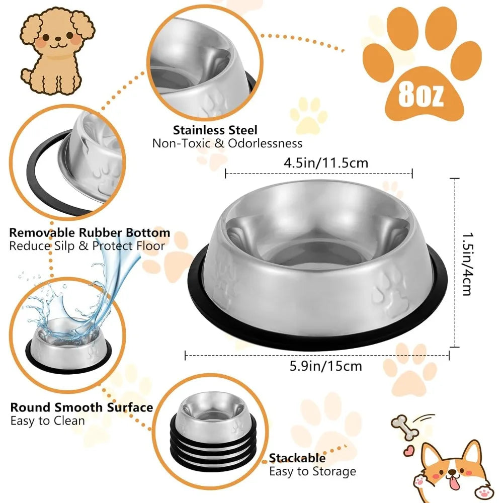 Hign-concerned Stainless Steel Cat and Dog Bowls 4 Pack NonSlip