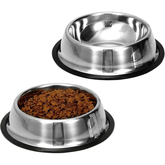 Hign-concerned 2 Pack Stainless Steel Dog Bowls With Rubber Bottom