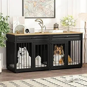 DAFIFY Indoor Luxury Wooden Dog Crate With Drawers
