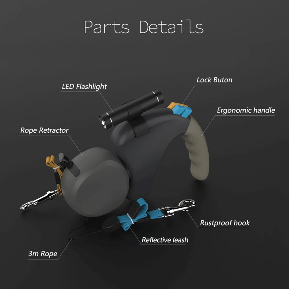 CN Guangdong Dual Dog Leash With Light Retractable Adjustable