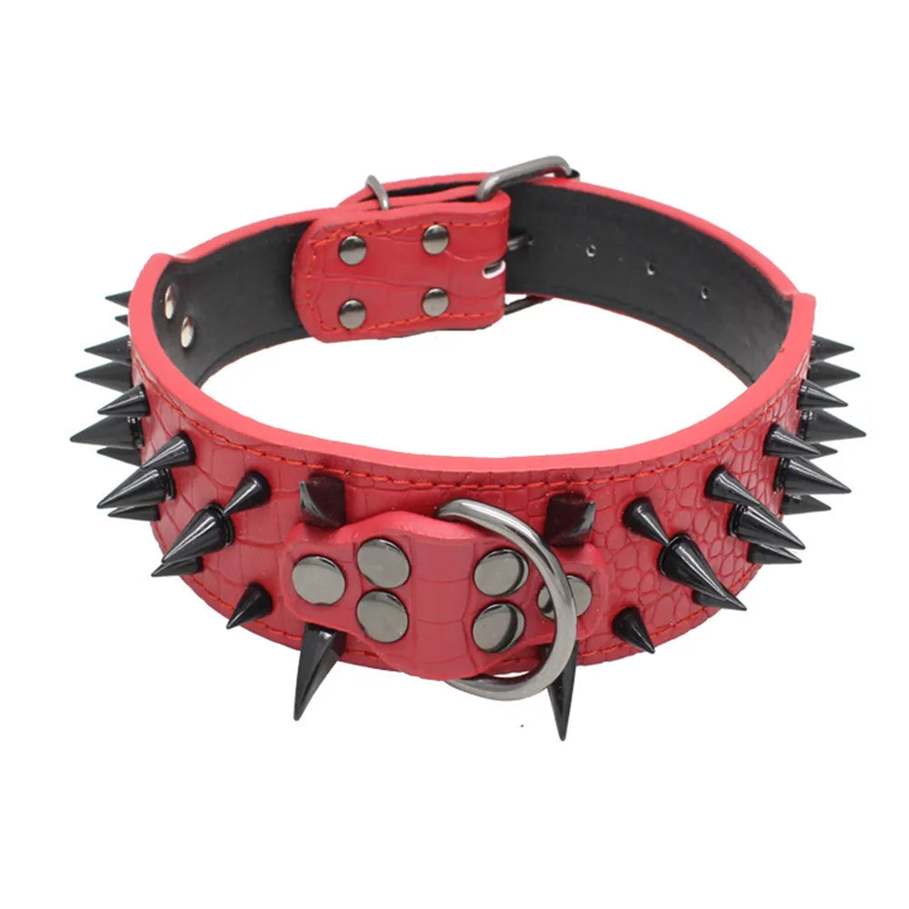 PU Leather Spiked Dog Collar Adjustable Anti Bite Pet Accessory