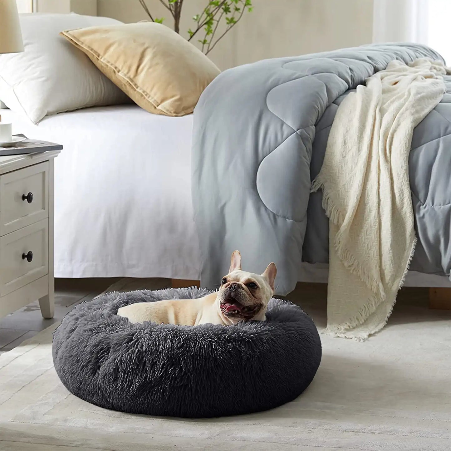 XMSJ Calming Donut Dog Bed Self Warming Plush Round Bed