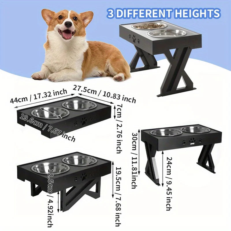 Hign-concerned Adjustable Lifting Dog Bowl Feeder Three Heights