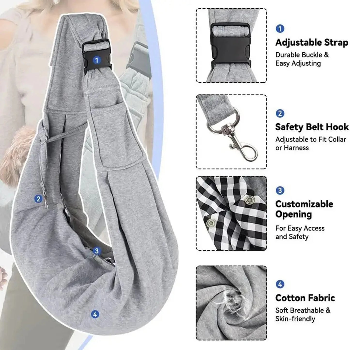 Small Pet Sling Carrier Hands Free Reversible Bag For Pets