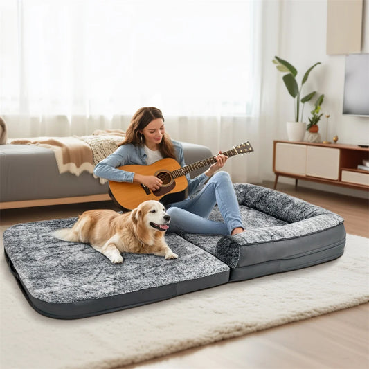 BORWARTCN Foldable Dog Bed For Adults 2 In 1 Calming