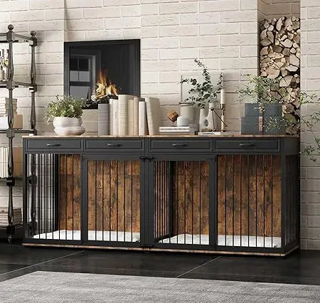 DAFIFY Indoor Luxury Wooden Dog Crate With Drawers
