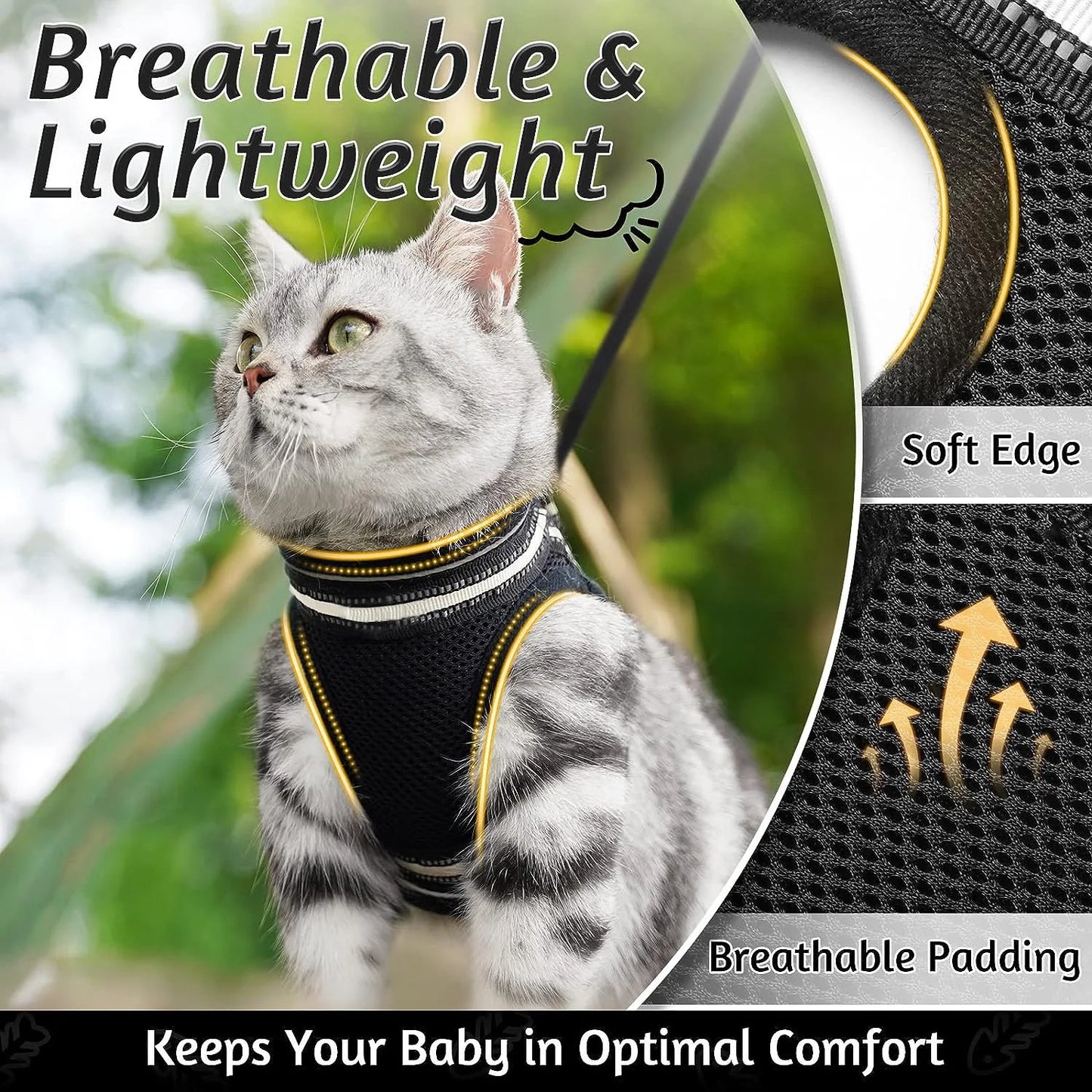 Tongyue Reflective Cat Leash Anti-Break Adjustable Strap