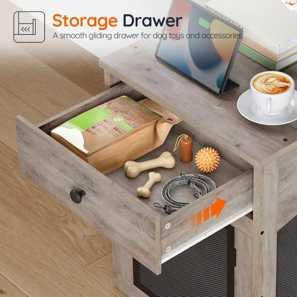 DAFIFY Dog Crate Furniture With Drawer And Charging Station