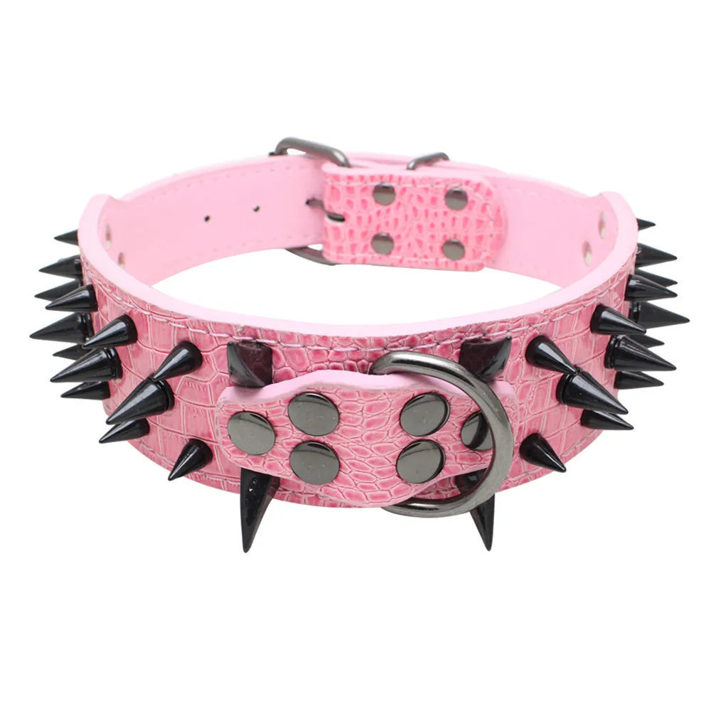 PU Leather Spiked Dog Collar Adjustable Anti Bite Pet Accessory