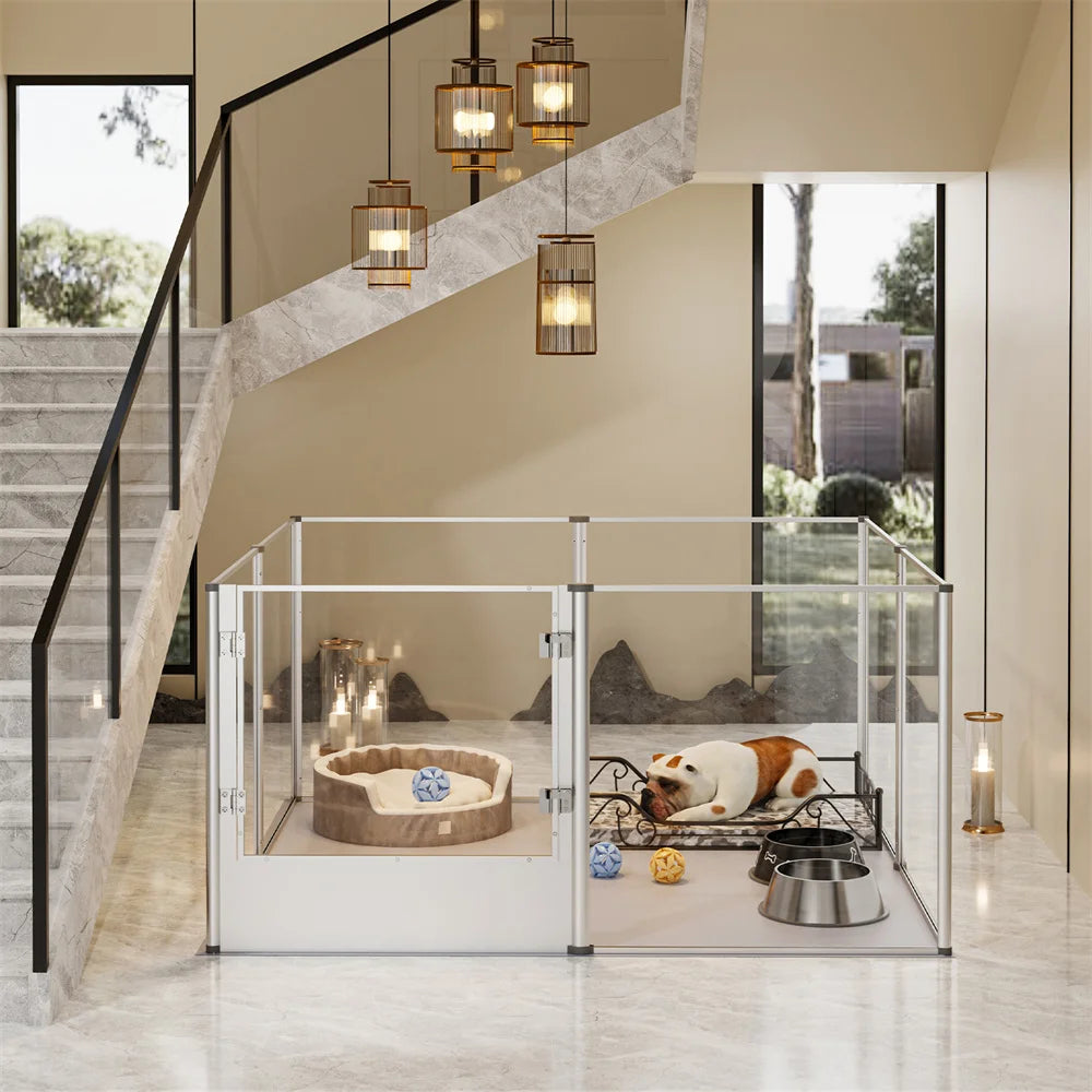 BORWARTH Acrylic Dog Playpen Enclosure With Waterproof Pad For Pets