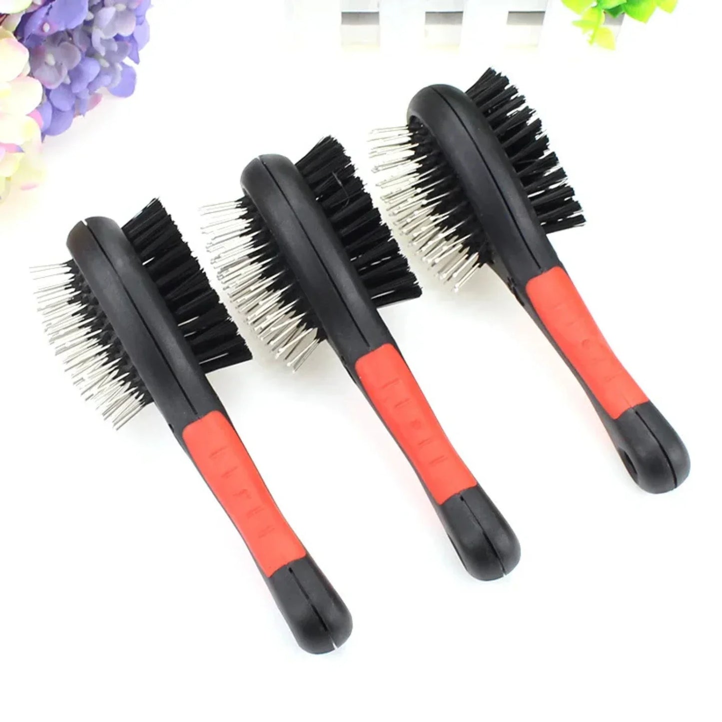 Hign-concerned Double Faced Pet Comb Ergonomic Polypropylene Handle Grooming Brush